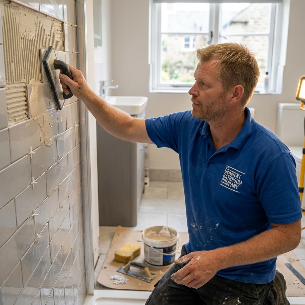 Simon tiling a shower wall